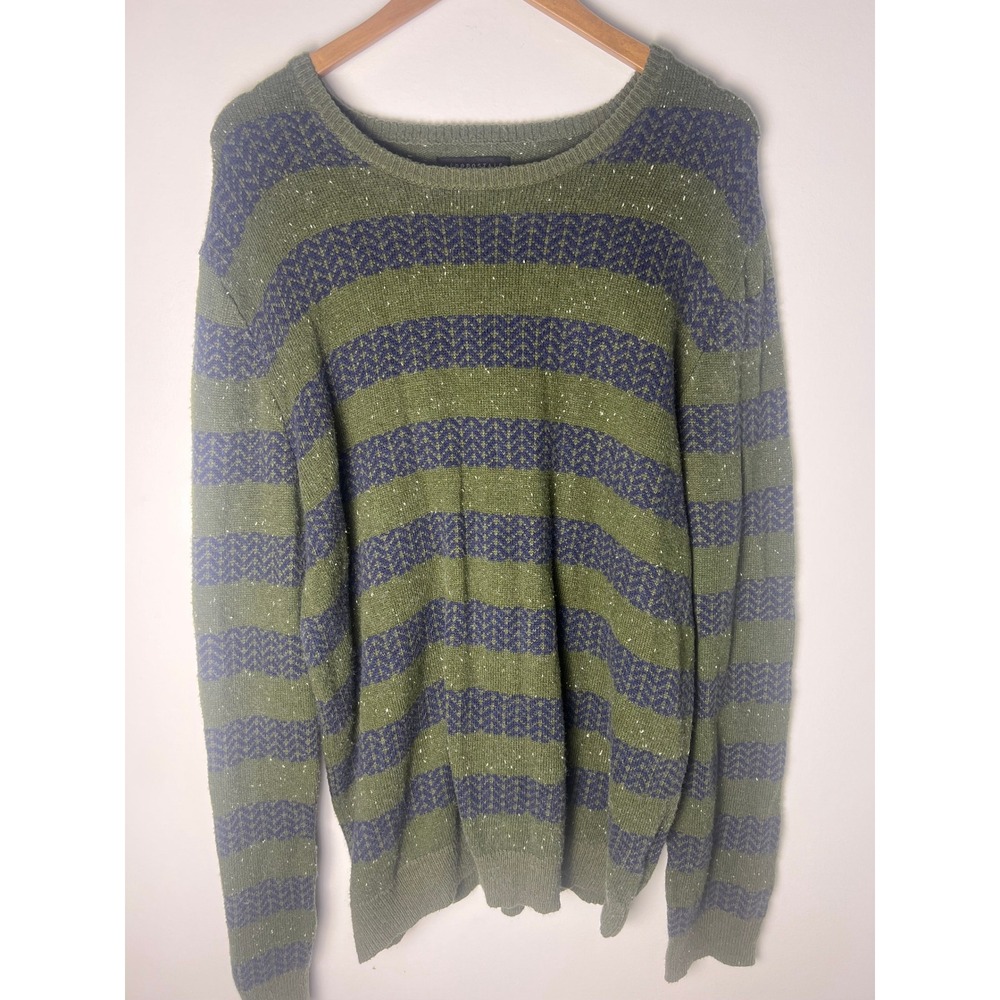 Aeropostale Sweater Mens XL Green Striped Knit Wool Blend Preppy Collegiate Y2K